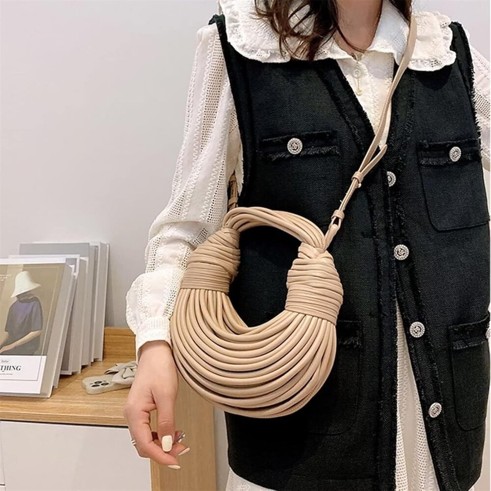 ⚡ Women's Tan Top Handle Leather Clutch Satchel Shoulder Noodles Underarm Bag